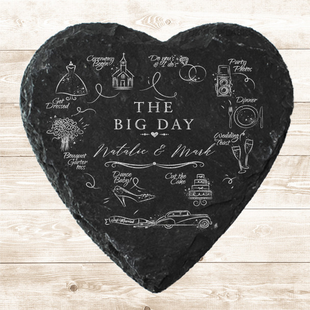 Heart Slate The Big Day Wedding Timeline Icons Love Gift Personalised Coaster