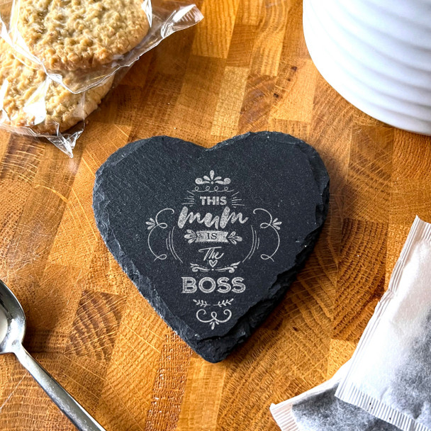 Heart Slate This Mum Is The Boss Mother's Day Doodles Gift Personalised Coaster