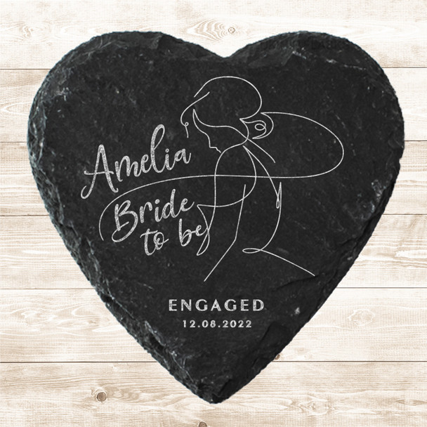 Heart Slate Bride To Be Line Art Style Engagement Date Gift Personalised Coaster