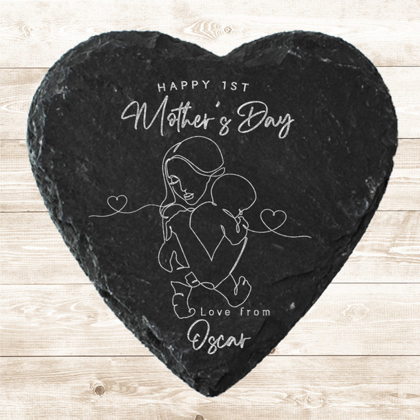Heart Slate Woman Baby Line Art Happy 1st Mother's Day Gift Personalised Coaster