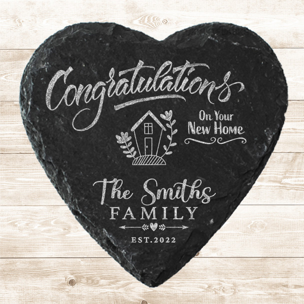 Heart Slate Congratulations On Your New Home House Gift Personalised Coaster