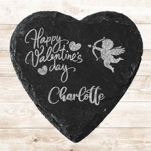 Heart Slate Cute Cupid Happy Valentine's Day Gift Personalised Coaster