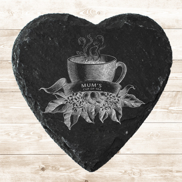 Heart Slate Floral Mug Mum's Cup Of Tea Mother's Day Gift Personalised Coaster