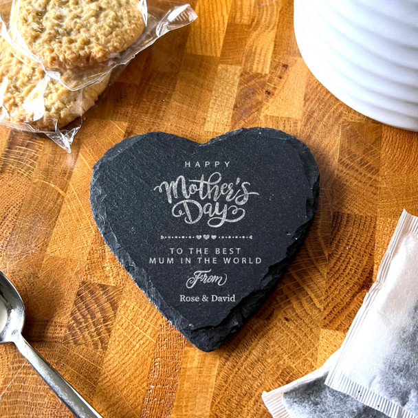 Heart Slate Mother's Day Best Mum Little Heart Slates Gift Personalised Coaster