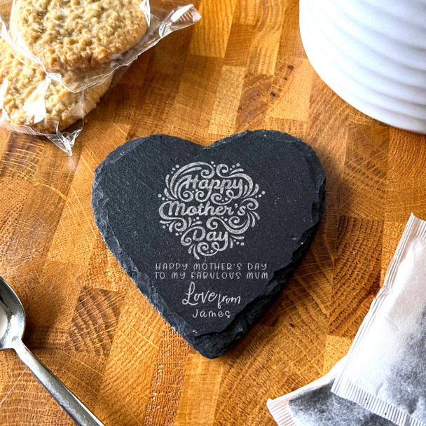 Heart Slate Happy Mother's Day Fabulous Mum Gift Personalised Coaster