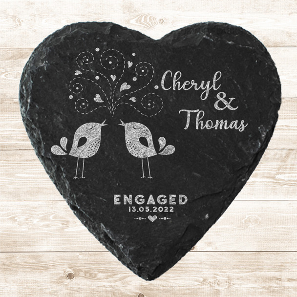 Heart Slate Love Birds Heart Slates Engagement Date Gift Personalised Coaster