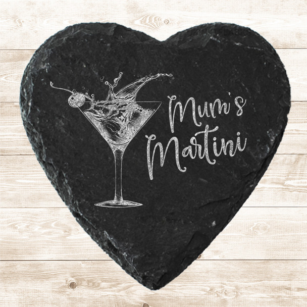 Heart Slate Mum's Martini Cocktail Mother's Day Gift Personalised Coaster
