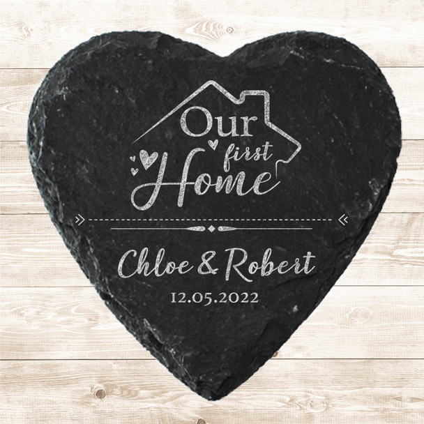 Heart Slate Our First New Home Couple Names Date Gift Personalised Coaster