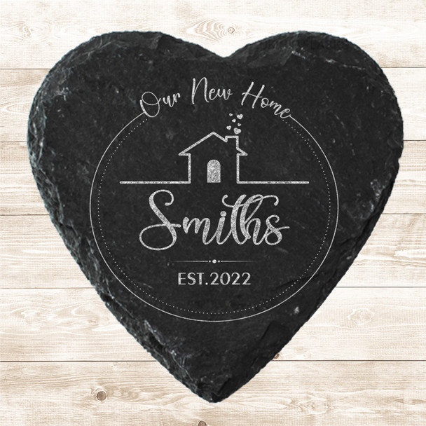 Heart Slate Our New Home House Family Name Gift Personalised Coaster