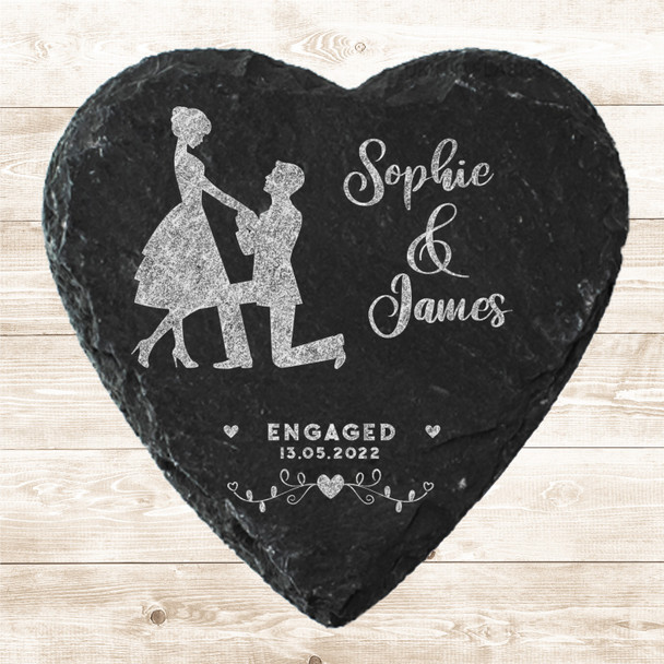 Heart Slate Silhouette Proposal Engagement Date Gift Personalised Coaster