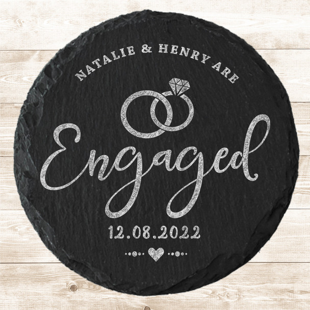 Round Slate Engagement Diamond Rings Date Gift Personalised Coaster