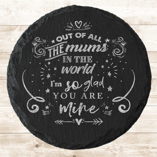 Round Slate Glad You're My Mum Mother's Day Doodles Gift Personalised Coaster