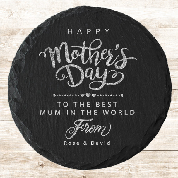 Round Slate Happy Mother's Day Best Mum Little Hearts Gift Personalised Coaster