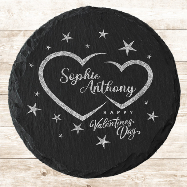 Round Slate Stars Couple Happy Valentine's Romantic Gift Personalised Coaster