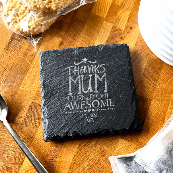 Square Slate Thanks Mum Awesome Mother's Day Gift Personalised Coaster