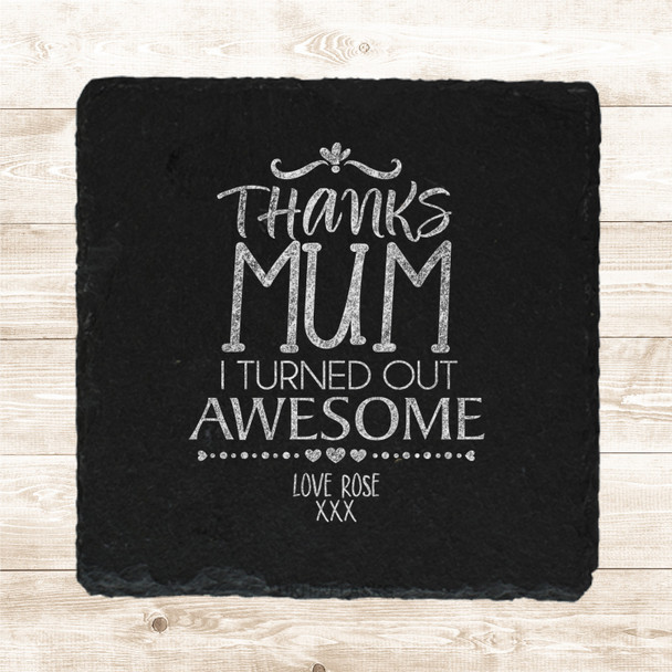 Square Slate Thanks Mum Awesome Mother's Day Gift Personalised Coaster