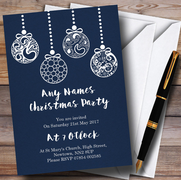 Blue Baubles Customised Christmas Party Invitations