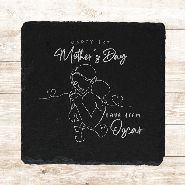 Square Slate Baby Happy 1st Mother's Day Gift Personalised Coaster