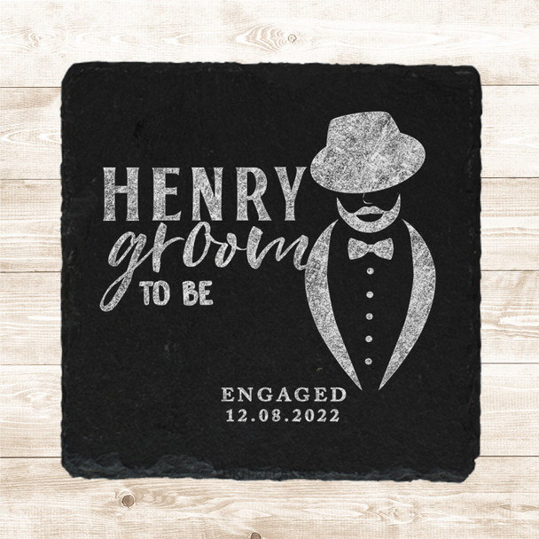 Square Slate Groom To Be Tuxedo Engagement Date Gift Personalised Coaster