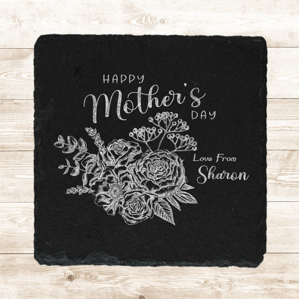 Square Slate Pretty Flower Bouquet Happy Mother's Day Gift Personalised Coaster