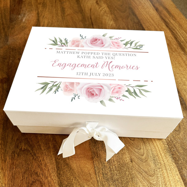 Pink White Flowers Personalised Engagement Keepsake Hamper Gift Memory Box