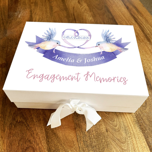 Banner Birds Blue Purple Personalised Engagement Keepsake Memory Hamper Gift Box
