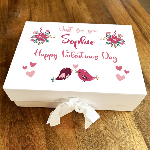 Love Birds Flowers Personalised Valentine's Day Keepsake Memory Hamper Gift Box