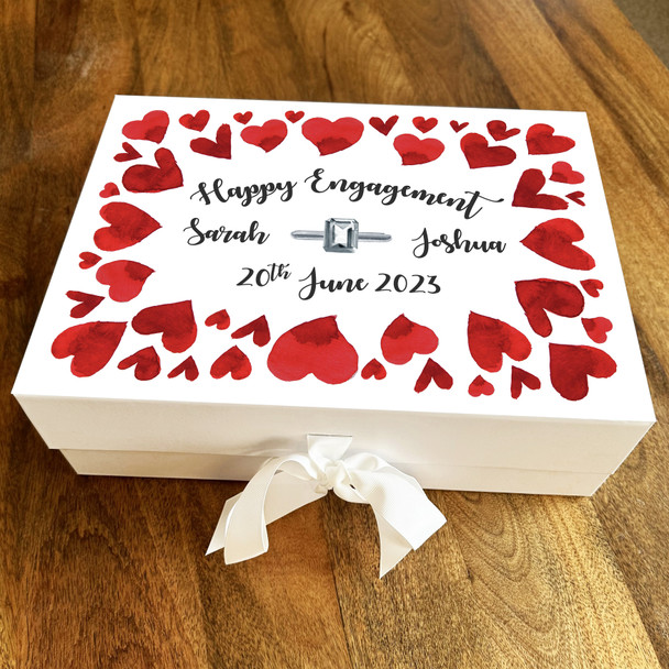 Happy Red Hearts Diamond Ring Personalised Engagement Keepsake Hamper Gift Box