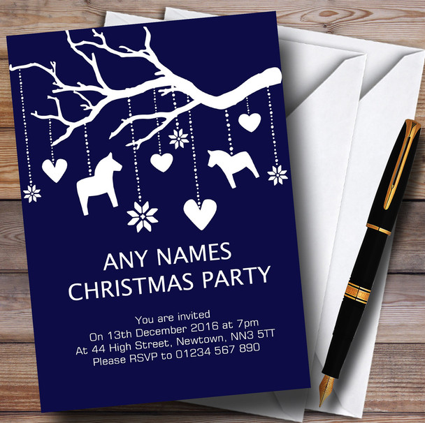 Blue Rocking Horse Tree Customised Christmas Party Invitations