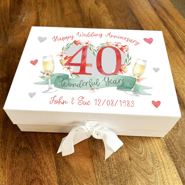 40th 40 Wonderful Years Personalised Wedding Anniversary Keepsake Gift Box