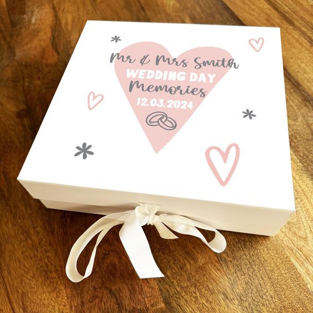 Mr & Mrs Pink Heart Personalised Square Wedding Day Keepsake Gift Memory Box