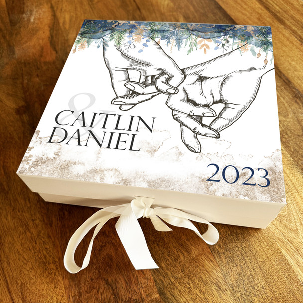 Rustic Floral Watercolour Personalised Square Wedding Day Gift Memory Box