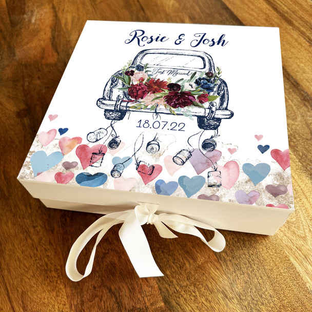 Rustic Just Married Car Personalised Square Wedding Day Gift Memory Box