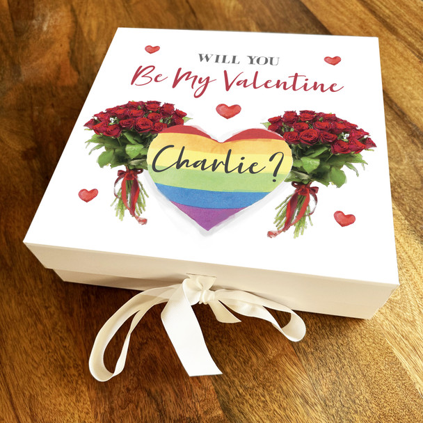 Rainbow Heart Roses Personalised Square Valentine's Day Keepsake Hamper Gift Box