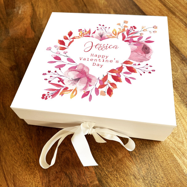 Flower Heart Personalised Square Valentine's Day Keepsake Memory Hamper Gift Box
