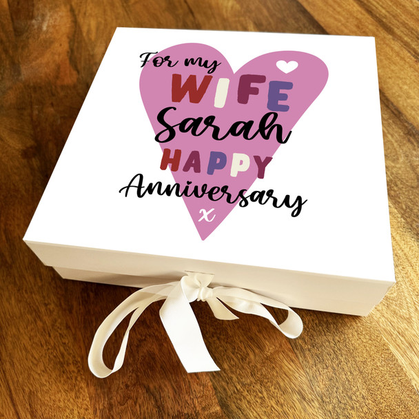 Wife Text Pink Heart Personalised Square Wedding Anniversary Keepsake Gift Box