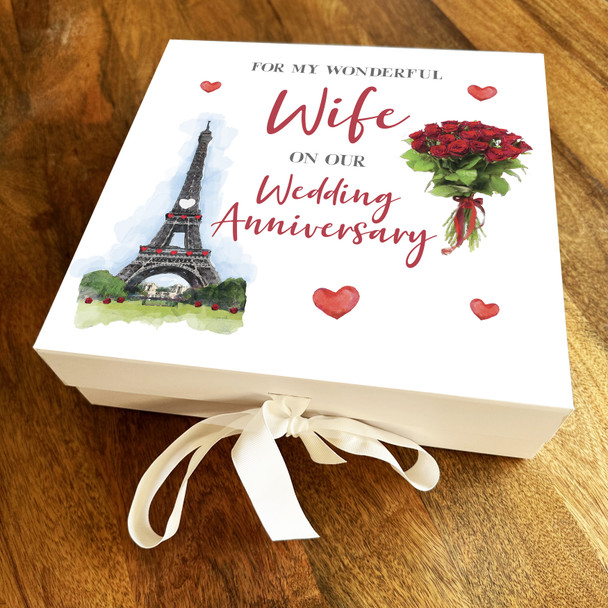 Wife Eiffel Tower Personalised Square Wedding Anniversary Keepsake Gift Box