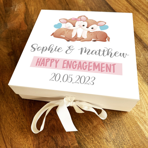 Deer Hugging Personalised Square Engagement Keepsake Memory Hamper Gift Box