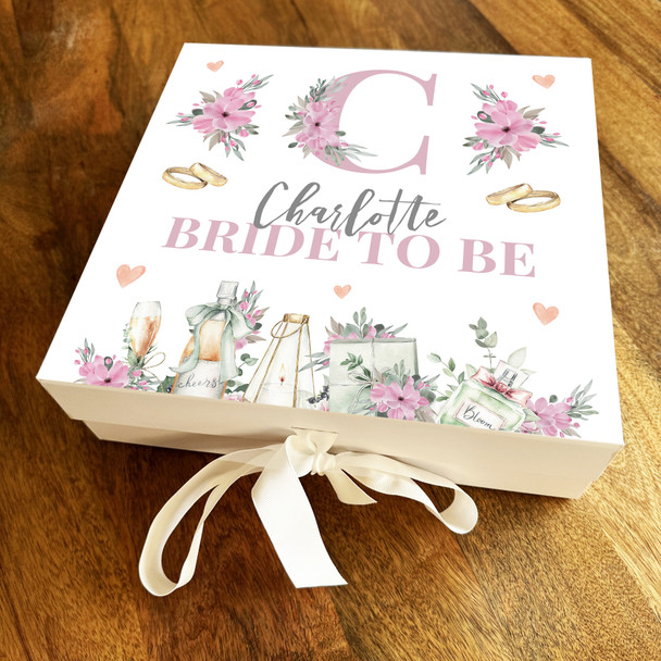 Bridal Shower Initial Pink Hen Do Bride To Be Personalised Square Gift Box