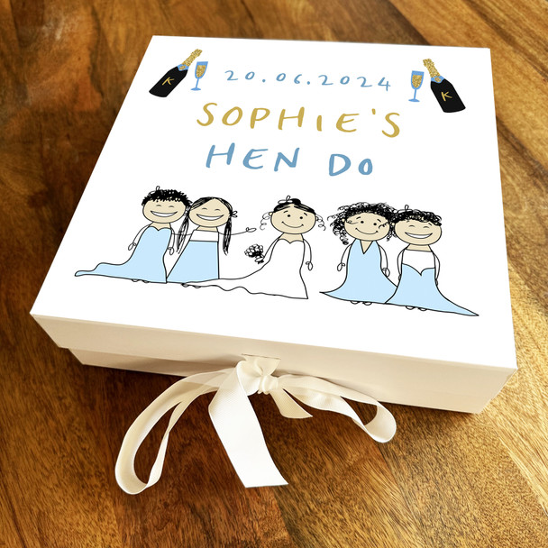 Hen Do Bridal Shower Party Champagne Doodles Personalised Square Gift Box