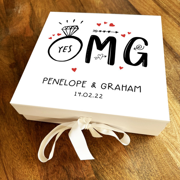 Omg Personalised Square Engagement Keepsake Memory Hamper Gift Box