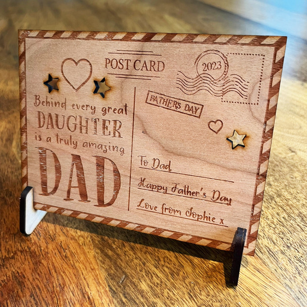 Great Daughter Amazing Dad Father's Day Personalised Card Wooden Postcard Gift