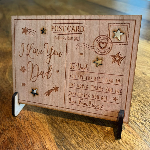 I Love You Dad Father's Day Personalised Card Engraved Wooden Postcard Gift