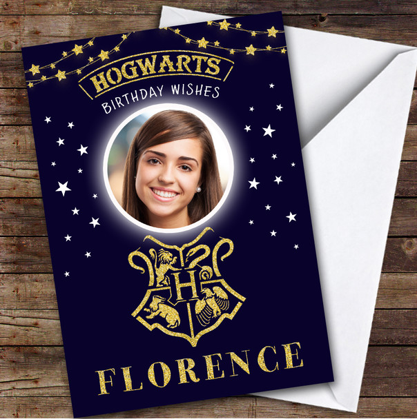 Harry Potter Hogwarts Wishes Photo Kids Personalised Children's Birthday Card