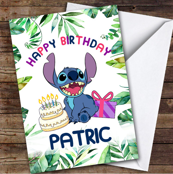 Lilo & Stitch Happy Jungle Leaves Kids Personalised Children's Birthday Card