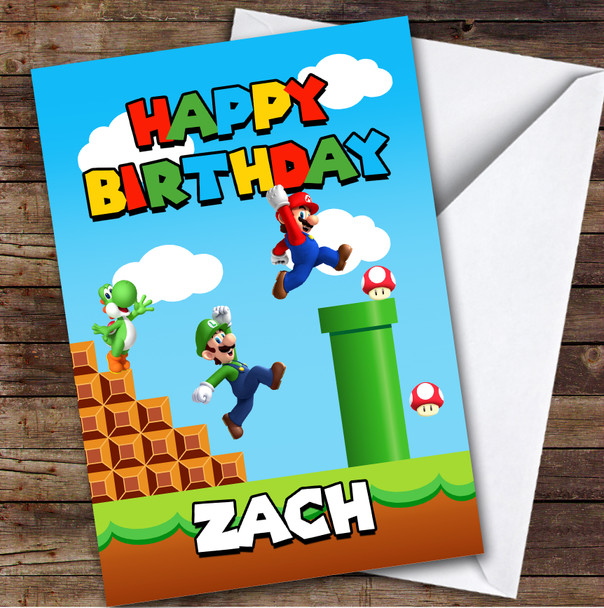 Super Mario Nintendo Gamer Age Happy Kids Personalised Children's Birthday Card