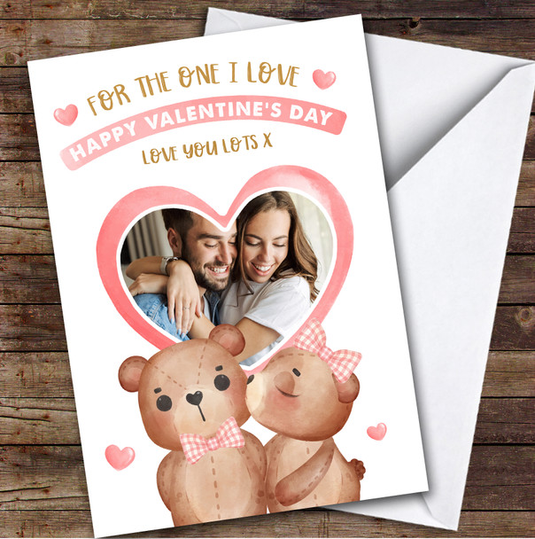 One I Love Cute Bear Couple Heart Photo Personalised Valentine's Day Card