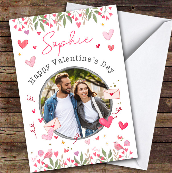 Floral Pretty Flowers Photo Happy Romantic Personalised Valentine's Day Card