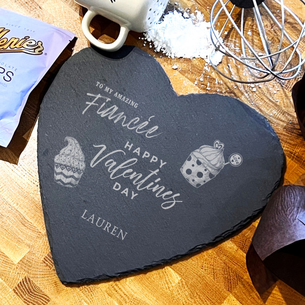 Heart Slate Valentine's Day Amazing Fiancée Cupcakes Personalised Serving Board