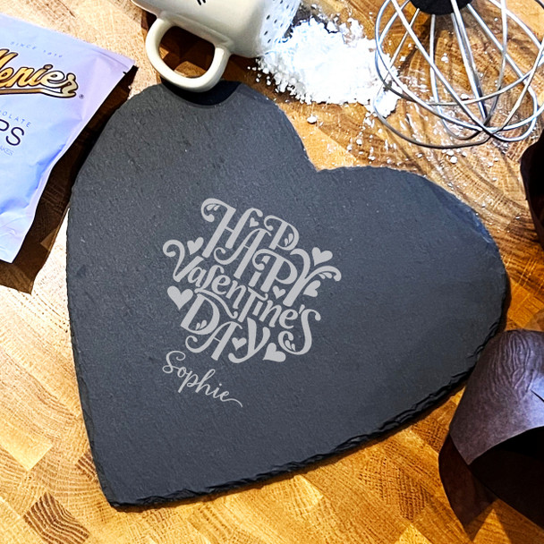 Heart Slate Happy Valentine's Day Hearts Personalised Serving Board